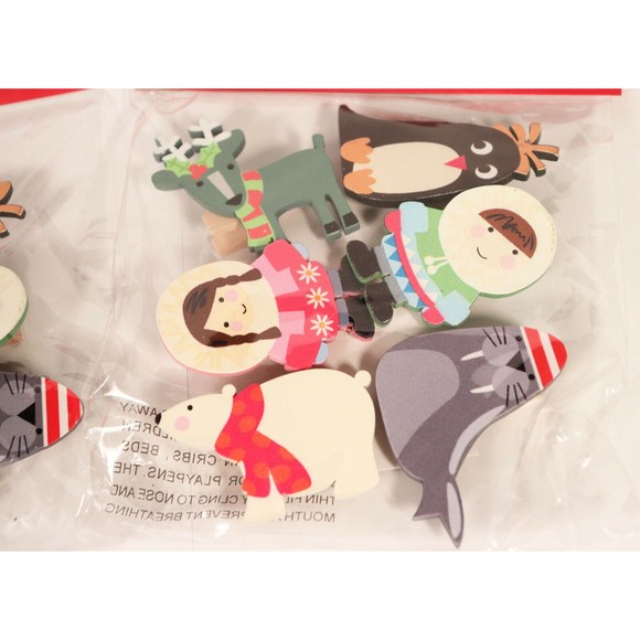 Lot of 2 World Market North Pole Wooden Craft Clips 6 pack Christmas Eskimo NEW - Picture 2 of 6